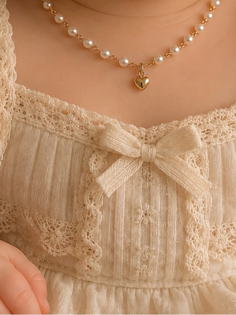 Pearl Heart Pendant Necklace for Kids - Gold Accent